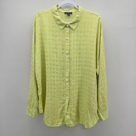 Tribal Wild Lime Linen Blend Long Sleeve Button‎ Down Shirt - Picture 1 of 7
